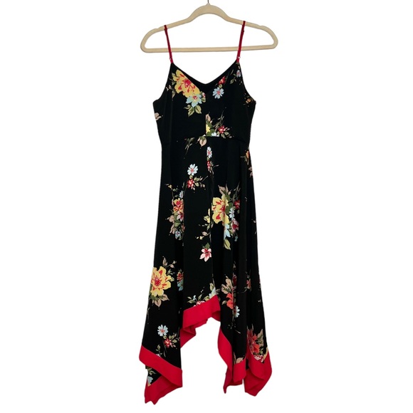 LULU'S Go Fleur a Twirl Black Floral Print Handkerchief Midi Dress. Size Small - Picture 5 of 11